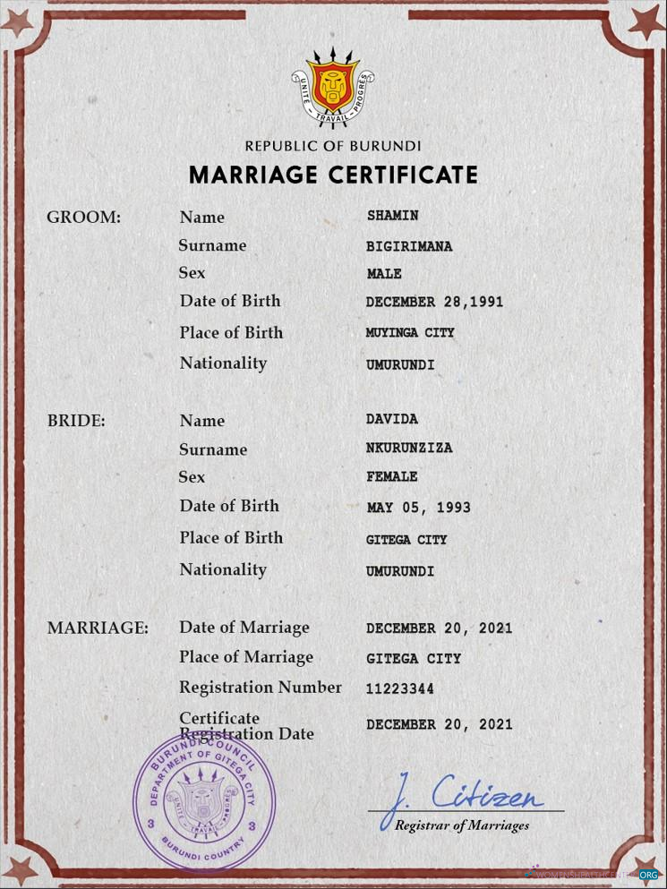Download Burundi marriage certificate PSD template Photoshop template